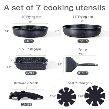 GiPP Ceramic Pots and Pans Set Non Stick, Nonstick Detachable Handle Cookware Sets, Non Toxic Induction Kitchen Pot and Pan with Removable Handle, Healthy RV Cookware, Dishwasher ＆Oven Safe, 7 Piece