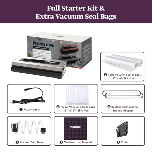 Mesliese 90kPa Vacuum Sealer Machine for food, Dry/Moist Mode for Meal Prep