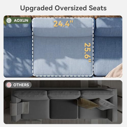 Aoxun Patio Furniture Set with 10'' Thick Cushions (6 Piece-U, Gray/Blue)