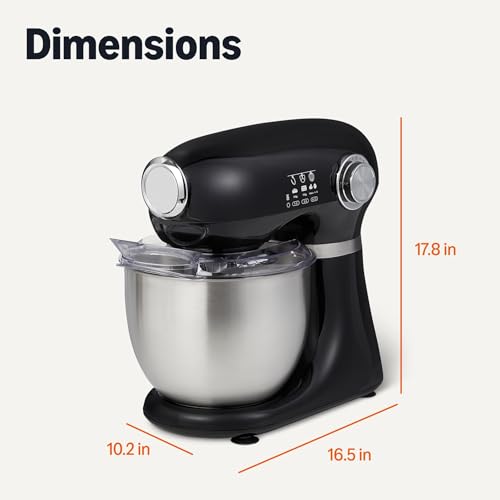 Amazon Basics Tilt-Head Stand Mixer with 5.3Qt Bowl, Dough Hook, Beater and Whisk, 12 Speeds, 350W, Black