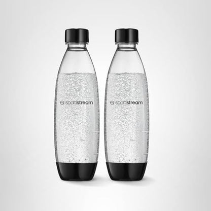 sodastream 1L Twin Pack Carbonated Water Bottle, Dishwasher Safe Slim, 2 Black Reusable Plastic Bottles for Sparkling Water, Soda Stream Compatible with TERRA, ART, ENSO, E-Terra & More