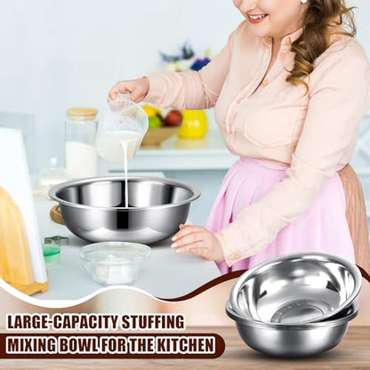 Nuogo 4 Pcs Stainless Steel Mixing Bowls Metal Mixing Bowls Extra Large Basin Salad Basin Deeper Edge Dishwasher Safe Mirror Finish for Home and Commercial, Silver (13 Inch 8 Qt)