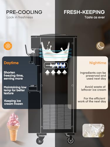 Commercial Ice Cream Machine 5.8-7.9 Gal/h, 3 Flavors Soft Serve Ice Cream Machine with 14L Hopper, Auto Clean Ice Cream Maker With Touch LCD Panel for Snack Restaurants Bars, 2200W