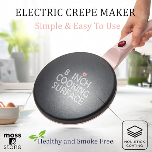 Moss & Stone Pink Electric Crepe Maker, 8" Portable Nonstick Crepe Pan