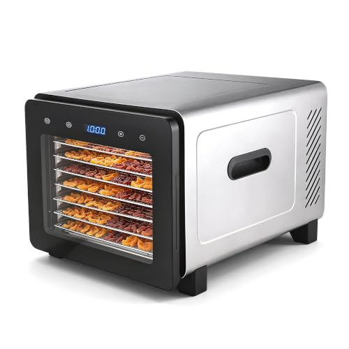 Saenchue Food Dehydrator Machine, 720W 8-Tray Stainless Steel Dryer with Clear Window Door, 95-170°F Digital Temp Control & 24H Timer, 360° Airflow for Jerky, Fruit, Herbs, Dog Treats