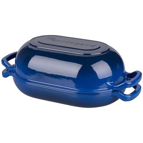 VORRINGARD Enameled Cast Iron Sourdough Bread Oven, Dutch Oven, Loaf Cast Iron Bread Pan for Homemade Bread Baking, Meatloaf Pan with Lid, 7QT, Blue