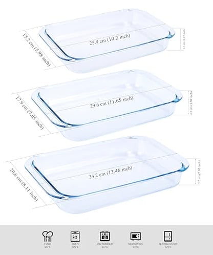 HUSANMP Set of 3 Basic Rectangular Tempered Glass Bakeware, Glass Baking Dishes Baking Pan Set - 1L,1.5L,2L