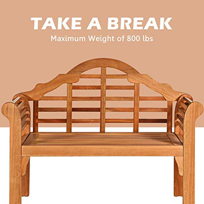 Giantex Outdoor Wood Bench, 4 Ft Foldable Eucalyptus Garden Bench, Two Person Loveseat Chair Solid with Curved Backrest and Armrest Ideal for Patio, Porch or Balcony (Teak)