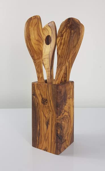 OLIVIKO 100% Olive Wood HAND MADE 5 Spoon Set | Ideal for Nonstick Cookware & Kitchen Utensils | Cooking, Baking & Serving | Eco-friendly & Handmade | 1 Spatulas & 4 Spoons (12-inches)…