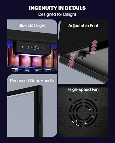 Icyglee Beverage Refrigerator Cooler, 126 Can Mini Fridge with Glass Door for Wine, Soda Beer, Beverage Cooler for Home, Bar, Office with Adjustable Removable Shelves, Black