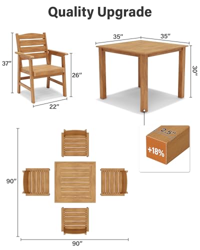 YEFU 5 Piece Square Patio Dining Set, Sturdy Aluminum Frame, HIPS, Teak