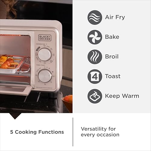 BLACK+DECKER Crisp N Bake™ PRO 4-Slice Digital Air Fry Toaster Oven, 5 Cooking Functions, Convection Countertop Oven, Fits 10” Pizza or 9” Cake Pan, 30-Minute Timer + Stay On, Stainless Steel Accents