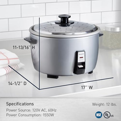 Panasonic Commercial Rice Cooker, Large Capacity 46-Cup (Cooked), 23-Cup (Uncooked) with One-Touch Operation and 8-Hour Keep Warm - SR-42HZP - Silver