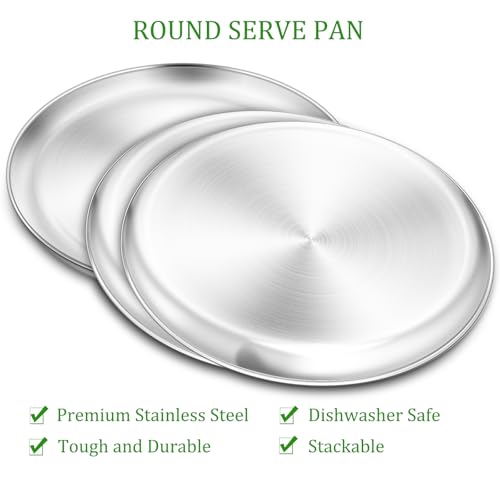 Yododo Pizza Pan Set of 3, Stainless Steel Pizza Pie Pan Tray Platter Pizza Tray, Round Pizza Dish Plate For Oven Baking, Healthy Metal Pizza Baking Cooking Pan for Oven - Size of 12 inch