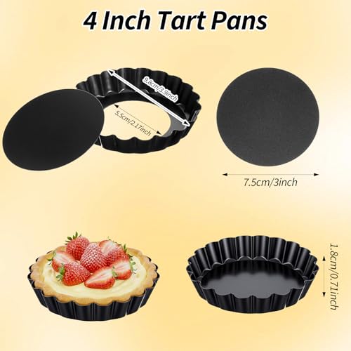 Meyeyaia 16 Pack Mini Tart Pan 4 Inch with Removable Bottom, Nonstick Round Mini Quiche Pans Mold Heavy Duty Fluted Side for Pies, Mousse Cakes, Dessert Baking
