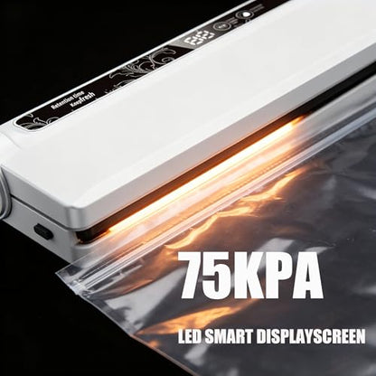 Vacuum Sealer For Food, 75KPA Strong Suction for Dry & Wet Food Preservation, 210mm Sealing Width with LED Digital Timer & Indicator, Countertop Food Sealer Includes 40 Bags for Home Kitchen