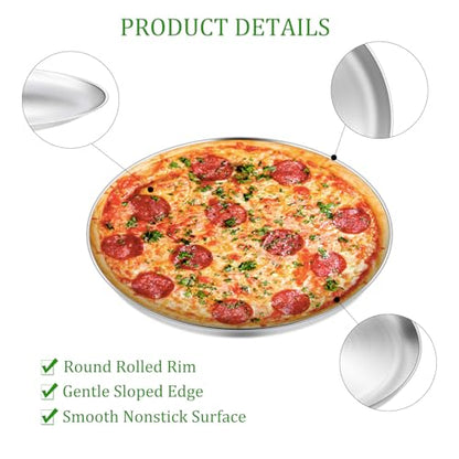 Yododo Pizza Pan Set of 3, Stainless Steel Pizza Pie Pan Tray Platter Pizza Tray, Round Pizza Dish Plate For Oven Baking, Healthy Metal Pizza Baking Cooking Pan for Oven - Size of 12 inch