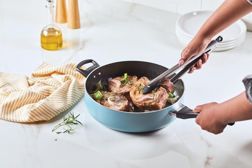 Farberware Dishwasher Safe Nonstick Jumbo Cooker/Saute Pan with Helper Handle -Aluminum, 6 Quart, Blue