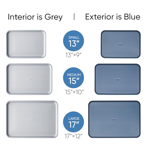 CAROTE 3-Piece Baking Pan Set - Bakeware Set, Baking Sheet Set Including 13 Inch 15 Inch 17 Inch Sheet Pan, Cookie Sheet for Baking, Royal Violet, Blue & Grey