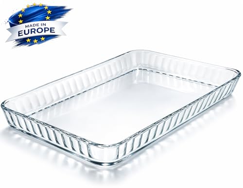 Ums 4-Qt (16" x 11" x 2") Glass Baking Dishes for Oven, Glass Oven Pan & Tray Bakeware, Borosilicate Glass Casserole Dish Cookware, Microwave & Oven-Safe Clear Bakeware
