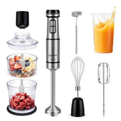 Levstek Immersion Hand Blender Set, 1200W 20-Speed Stainless Steel Stick Blender with 7 Accessories, 500ml & 200ml Chopper Cups, Milk Frother, Egg Beater, for Smoothies, Soups Kitchen Essential