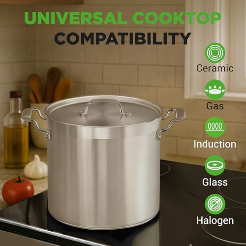 NutriChef Stainless Steel Stock Pot with Lid, 24 Quart Large Stock Pot with Lid for Soup & Stews, Heavy Duty Stainless Steel Cookware, Induction Base, Ergonomic Handles, Polished 18/8