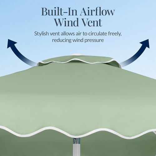 Best Choice Products 7.5ft Patio Market Umbrella with Wavy Trim, UV-Fade-Resistant 210g Canopy, Crank & Tilt, Wind Vent, Heavy-Duty Frame - Sage Green