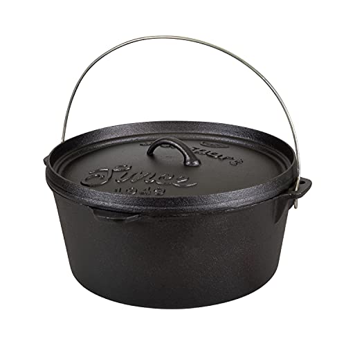 Stansport's Cast Iron Dutch Oven with Lid (16033) - Large 8 Quart Capacity, Durable Cast Iron Construction, Perfect for Outdoor Cooking, Home Kitchen and Camping Trips, Flat Bottom Design