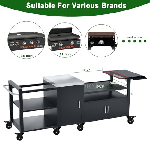 GDLF Outdoor Grill Cart for Big Green Egg& Blackstone Griddle, Metal Grill Table Compatible with Large Big Green Egg and 28"/36" Blackstone Griddle, Waterproof Cover Included