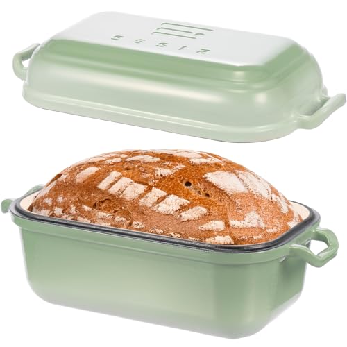Ryede Enameled Cast Iron Dutch Oven Pot with Lid, Dutch Oven for Sourdough Bread Baking, 10×6 Bread Loaf Pans with Lid for Homemade Bread, Cake, Meatloaf, Oven & Induction Safe (Green, 3.84 QT)