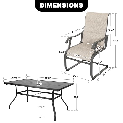NUU GARDEN 7-Piece Outdoor Patio Dining Set - 6 Textilene Dining Chairs & 60.6" Table with Umbrella Hole, Weather-Resistant Furniture for Yard Porch Poolside Garden, Beige