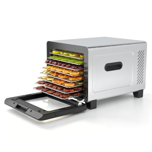 Saenchue Food Dehydrator Machine, 720W 8-Tray Stainless Steel Dryer with Clear Window Door, 95-170°F Digital Temp Control & 24H Timer, 360° Airflow for Jerky, Fruit, Herbs, Dog Treats