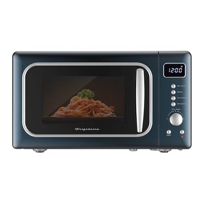 Frigidaire, 0.7 Cu. Ft. Retro Countertop Microwave Oven, 700W Compact Microwave with 8 Auto Cook Menus, Auto Defrost, 5 Power Levels, LED Display, Glass Turntable, Azure-Argent