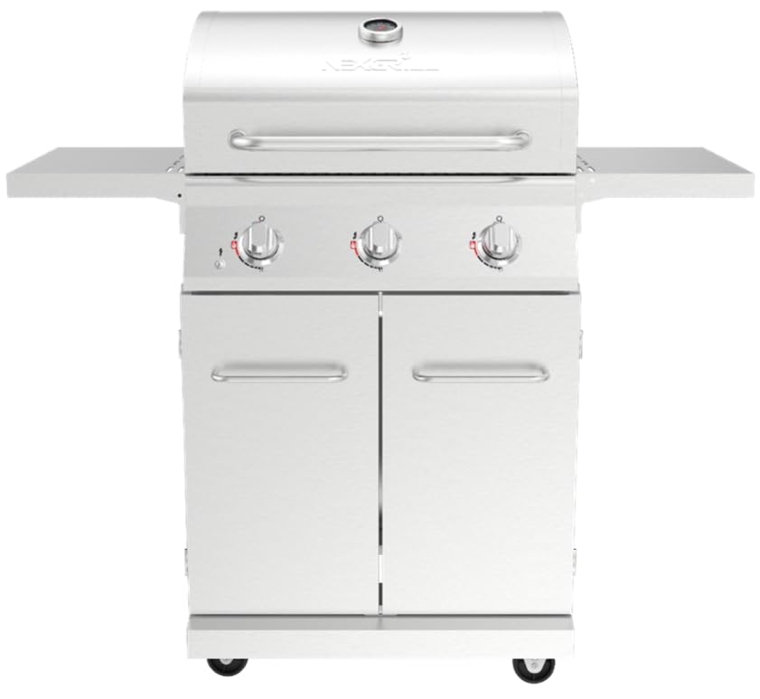 Nexgrill Stainless Steel 3-Burner Propane Gas Grill w/Foldable Side Shelves, 40,500BTUS, 591.05 sq. in. Cooking Area, Perfect for Outdoor Cooking & Grilling, BBQs, Backyard, Tailgating, 720-0830MN