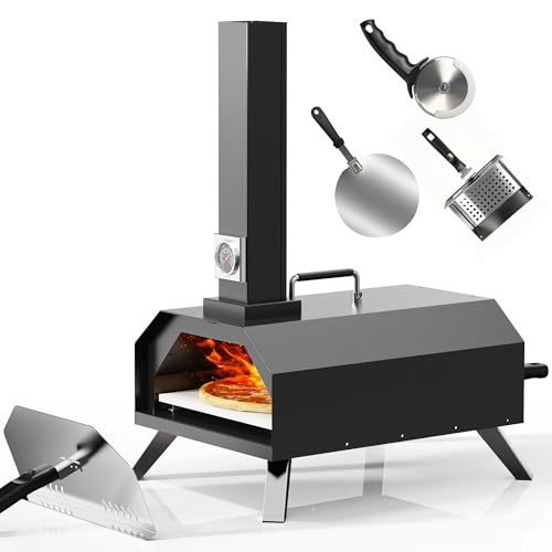 Pizza Oven Outdoor With a Thermometer, Portable Wood Fire Pizza Oven Stainless Steel Pizza Maker for Backyard or Outside Camping, Pizza Stone(11.25inch*11.25inch)
