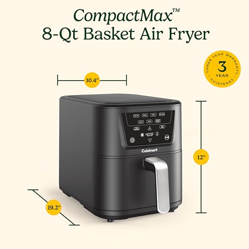 Cuisinart CompactMax 8-Quart Basket Air Fryer for Large Family Meals, Compact Ceramic Countertop Fits a 4.5-lb Chicken, 4-in-1 Air Fry, Roast, Bake & Keep Warm, Easy-Clean Dishwasher-Safe, AIR-210