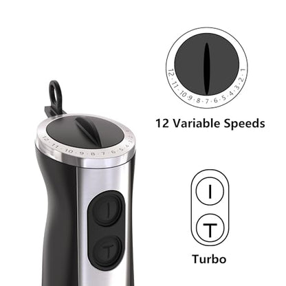 Immersion Blender Handheld for Kitchen, Hand Blender, 12 Speeds & Turbo Mode Electric Stick Hand Mixer for Baby Food, Smoothie, Puree, Soup, Sauces
