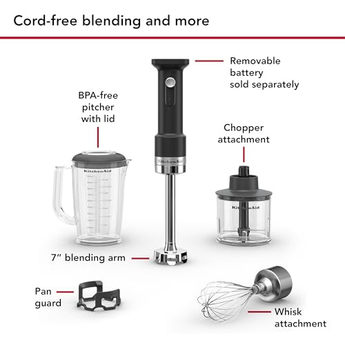 KitchenAid Go Cordless Hand Blender with Accessories - battery sold separately, KHBRV05, Black Matte