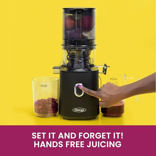 Omega Cold Press Juicer – Slow Masticating Hands Free Juicer Machine for Vegetables and Fruits with Wide Mouth Hopper for Whole Recipe Batch Juicing, Time Saving Series, Easy to Clean, 150-Watt Motor