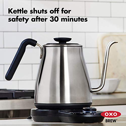 OXO Brew Adjustable Temperature Pour Over Kettle, 1 L, Gooseneck Electric Kettle, Stainless Steel with Timer