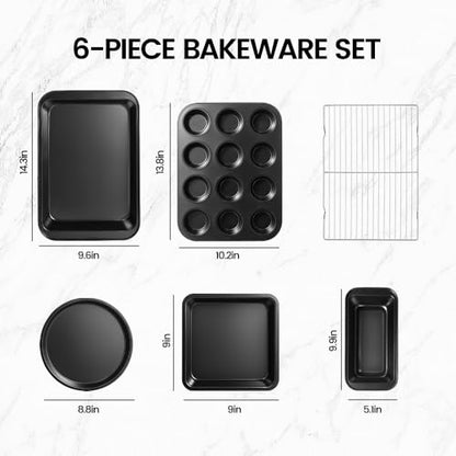 5-Piece Nonstick Baking Pans Set - Professional Grade Carbon Steel Bakeware with Premium Coating- Dishwasher Safe, Stackable, Oven Safe to 450°F (Black-5PCS)