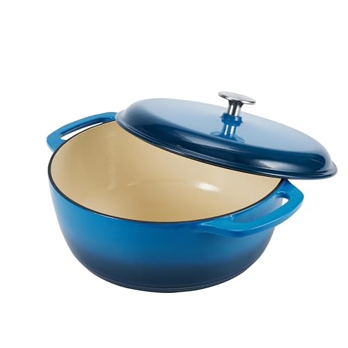 Amazon Basics Enameled Cast Iron Dutch Oven Pot with Lid, Dual Handles, Heavy-Duty, Oven Safe, Round, 4.3-Quart, Blue