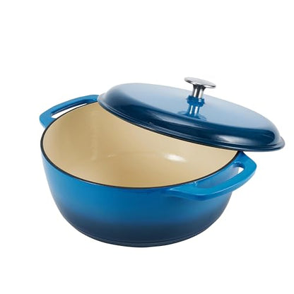 Amazon Basics Enameled Cast Iron Dutch Oven Pot with Lid, Dual Handles, Heavy-Duty, Oven Safe, Round, 4.3-Quart, Blue