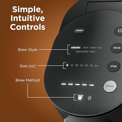 Ninja Coffee Maker, Single Serve, Brew with Coffee Pods and Grounds, Compatible with K-Cup Pods, 4 Styles, up to 24 Ounces Cup Sizes and 56 Ounces Removable Reservoir, Black, PB051