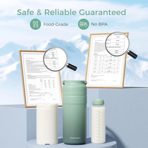Momcozy Portable Breast Milk Cooler for Travel, 24H Ice-Free Cooling Breastmilk Storage Bottles Container, 12 Ounces Leak Proof Outdoor Small Freezer, Baby Breastfeeding Essential for New Moms
