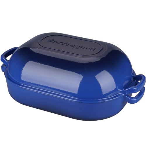 VORRINGARD Large Cast Iron Dutch Oven Dome Pot with Lid, Enameled Bread Oven, Bread Pan for Homemade Sourdough Bread Baking, 9QT, Blue
