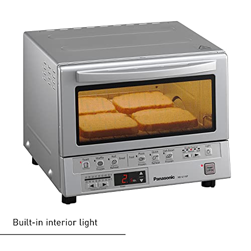 Panasonic FlashXpress Toaster Oven Countertop, 4-Slice Small Toaster Oven Compact Size with Double Infrared Heating, 6 Auto Cook Options and Precise Temperature Control, 1300W - NB-G110P (Silver)