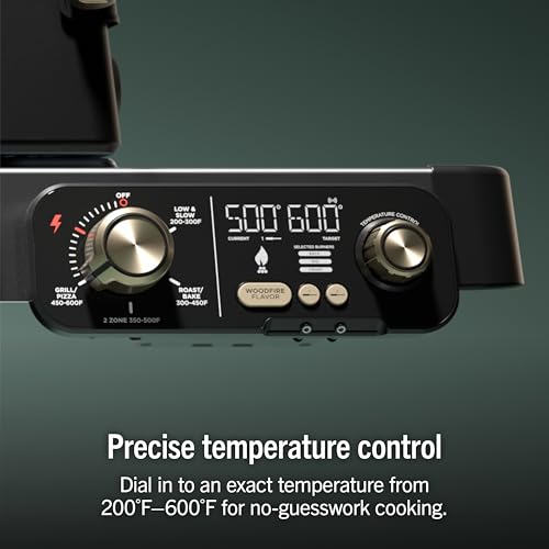 Ninja FlexFlame ProConnect Grill & Smoker | 5-in-1 Smart Cooking System | Electric & Propane | App-Connected | 3-Burner Digital Control | Roast, Griddle & Pizza Maker | Black/Gold | PG305