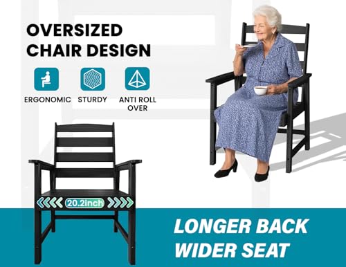 Ayge 9-Piece Outdoor Dining Set – HDPE Patio Furniture for 8 with 2" Hole Cut-Out Table & 8 Chairs, Perfect for Pool, Patio, Garden, Black