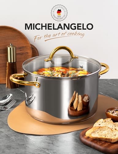MICHELANGELO Stainless Steel Stock Pots - 8 Quart Pot with Lid, Soup Pot Induction Compatible, Cooking Pots with Riveted Handle, Oven & Dishwasher Safe